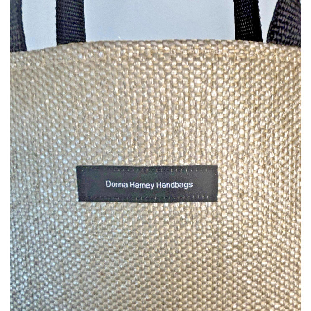 Donna Harney Tan Woven Fabric Lined Lightweight Handbag Purse Tote EUC - Picture 2 of 5